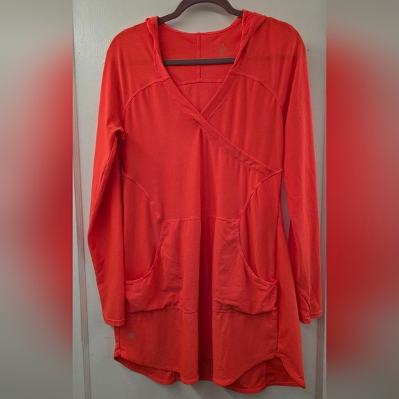 Athleta Tops - Athleta Chi Hoodie Tunic | Size Medium | Bright Coral Red LIKE NEW